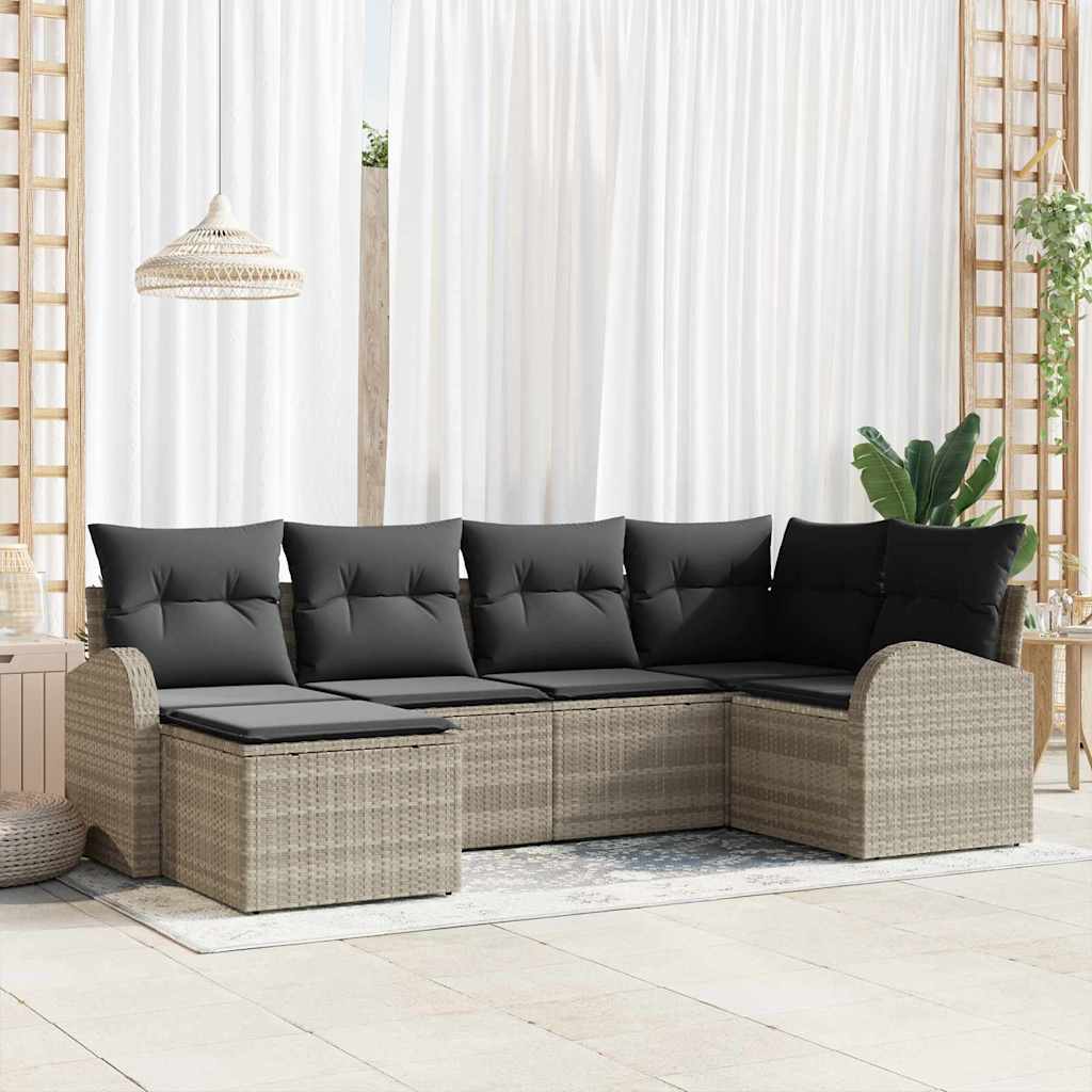 vidaXL Juego de Sofá 6 uds. Gris Claro ratán sintético
