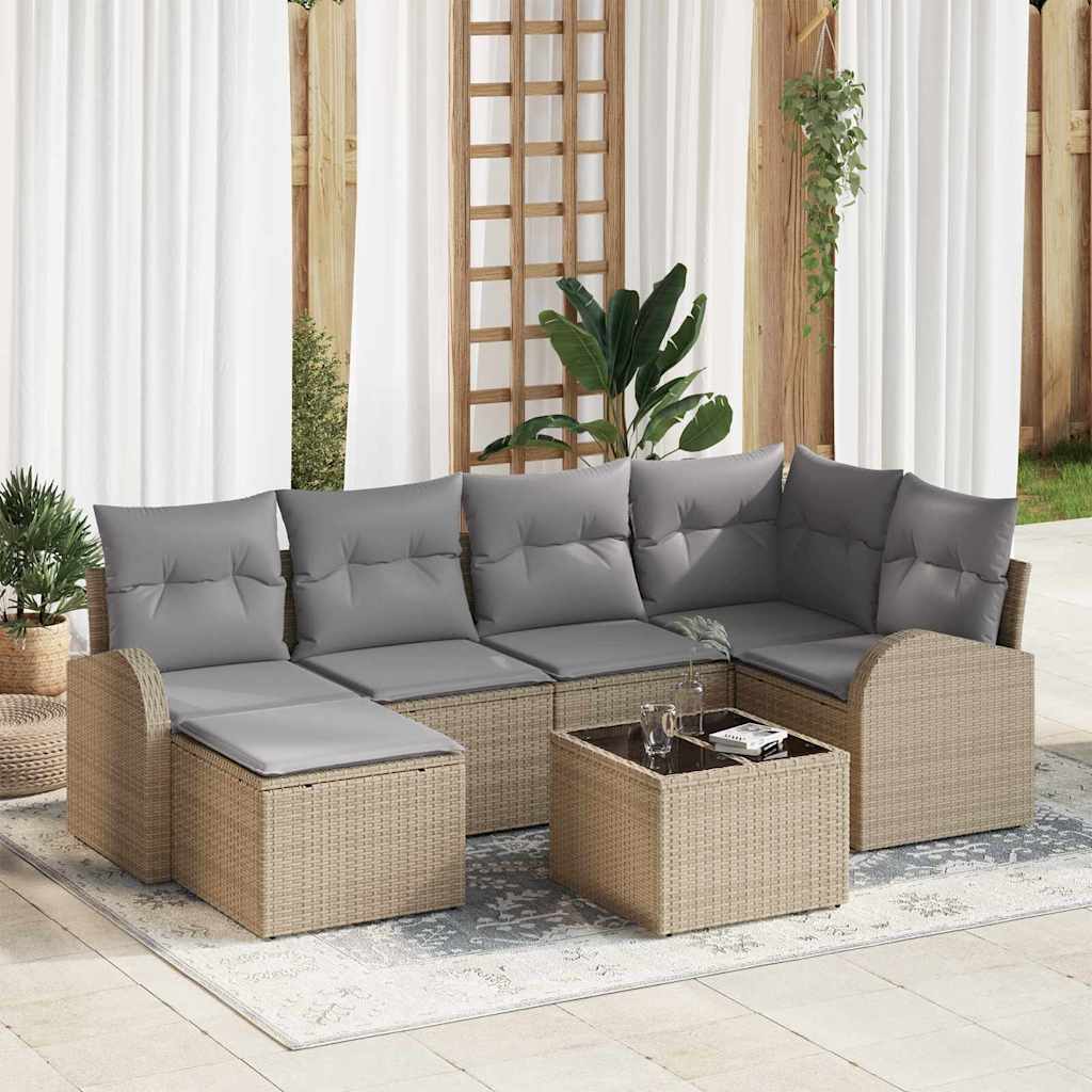 vidaXL Juego de Sofá 7 uds. Beige y gris claro ratán sintético