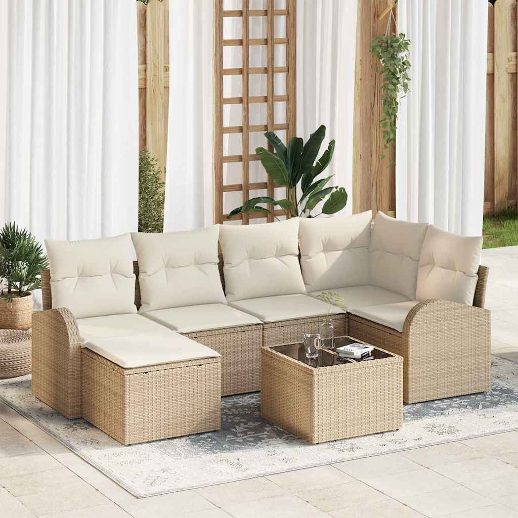 vidaXL Juego de Sofá 7 uds. Beige y ratán sintético