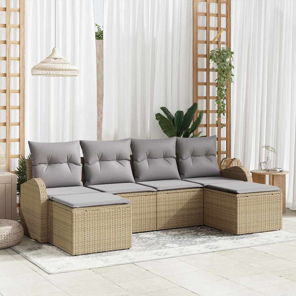 vidaXL Juego de Sofá 6 uds. Beige y gris claro ratán sintético