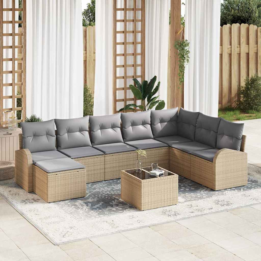vidaXL Juego de Sofá 9 uds. Beige y gris claro ratán sintético