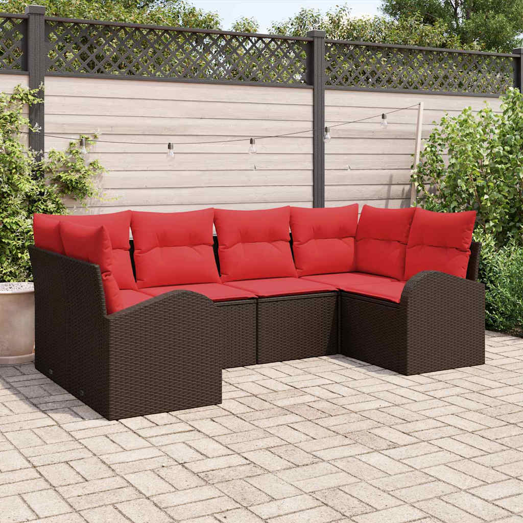 vidaXL Conjunto de sofás de jardín 6 uds. Marrón y Rojo