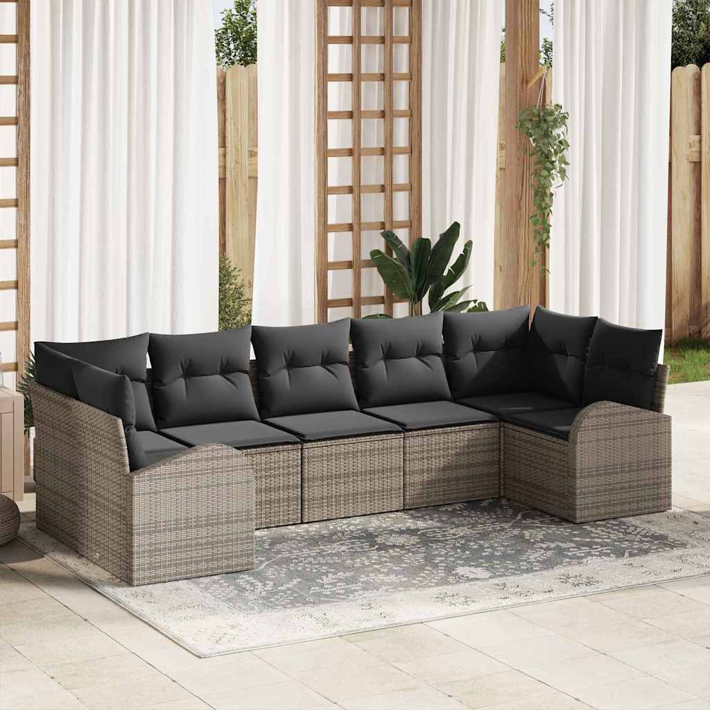 vidaXL Conjunto de sofás de jardín 7 uds. Gris ratán sintético