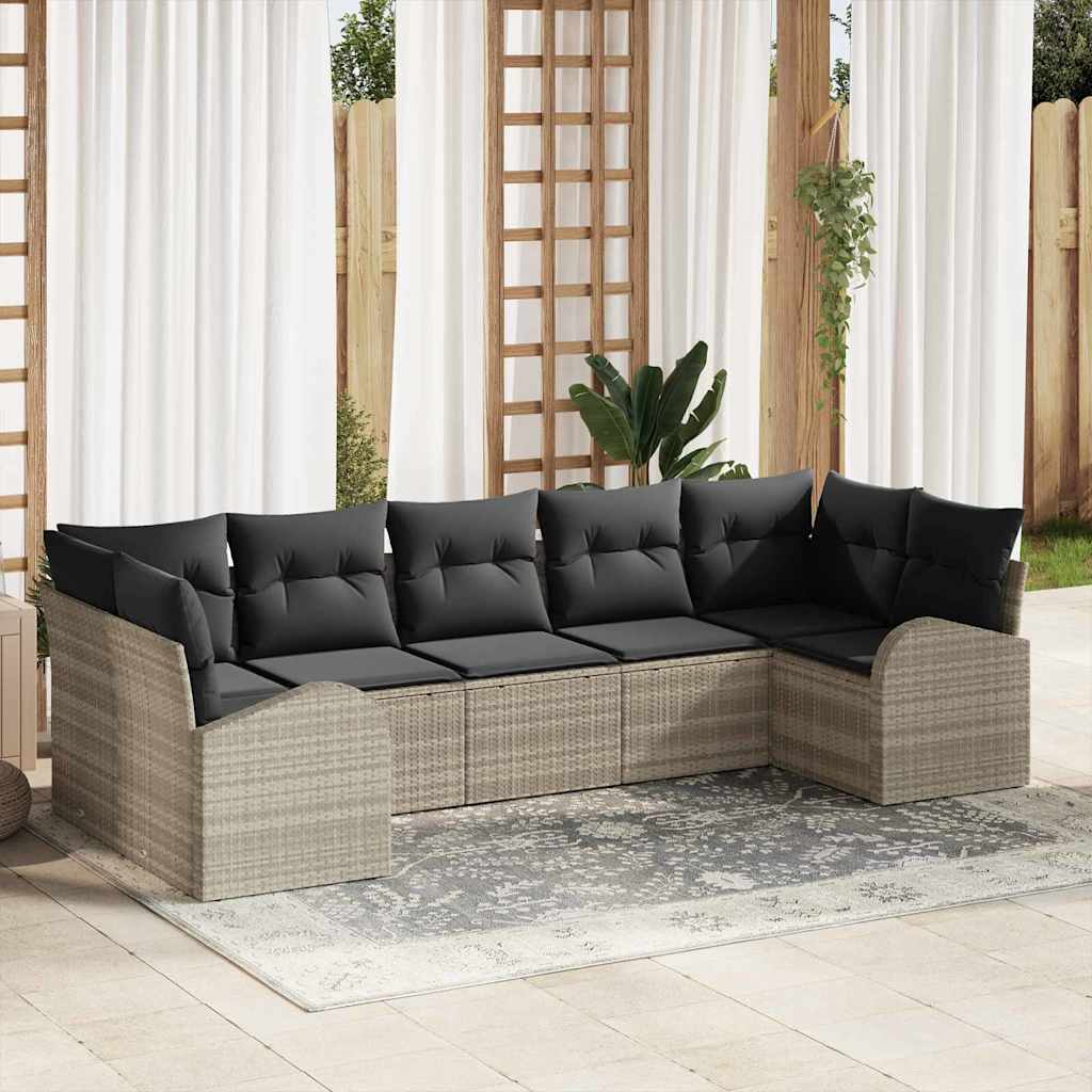 vidaXL Conjunto de sofás de jardín 7 uds. Gris Claro ratán sintético