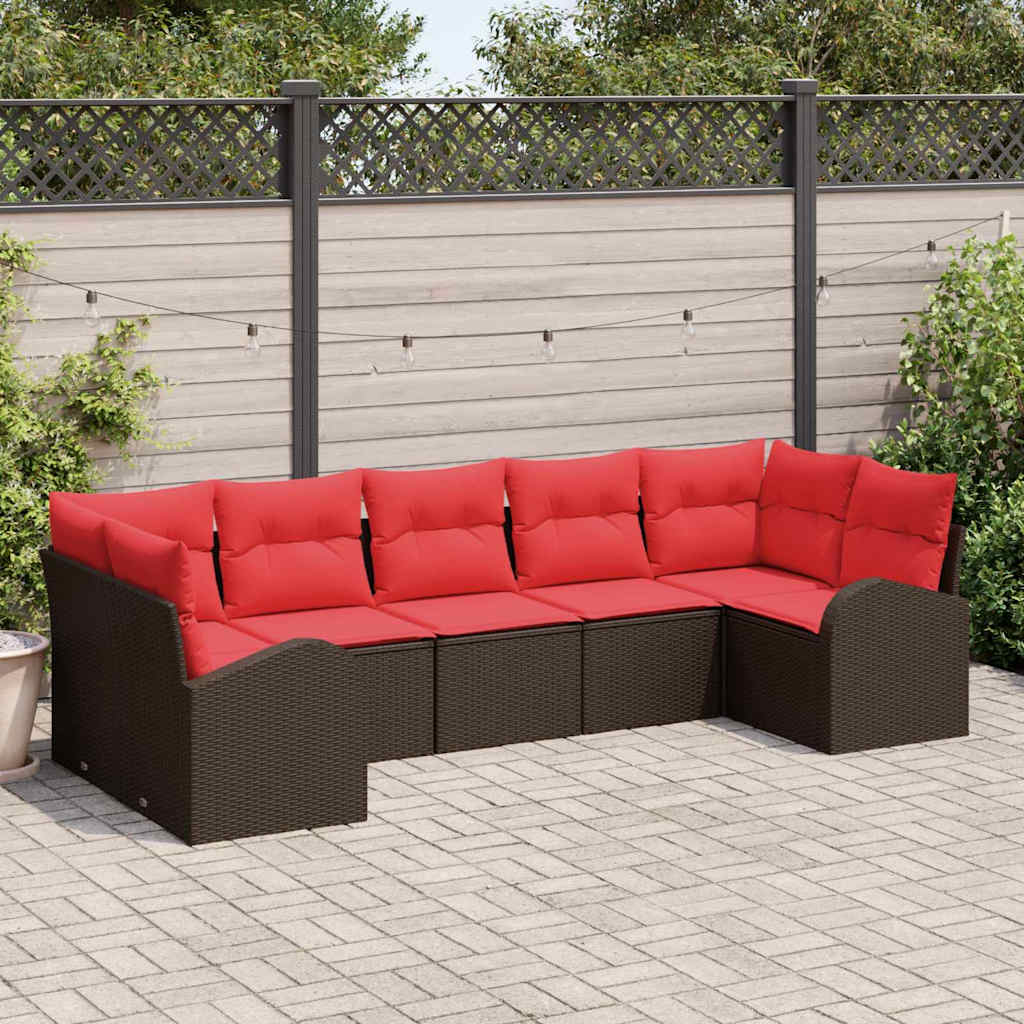 vidaXL Conjunto de sofás de jardín 7 uds. Marrón y Rojo