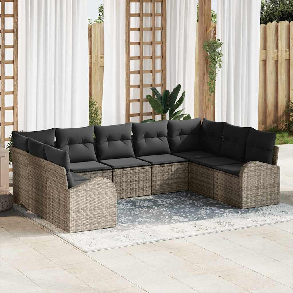vidaXL Conjunto de sofás de jardín 9 uds. Gris ratán sintético