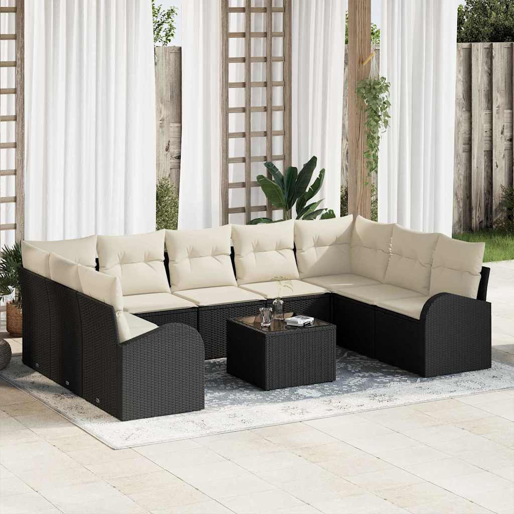 vidaXL Conjunto de sofás de jardín 10 uds. Negro y ratán sintético