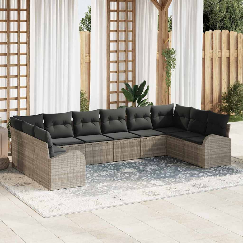 vidaXL Conjunto de sofás de jardín 10 uds. Gris Claro ratán sintético
