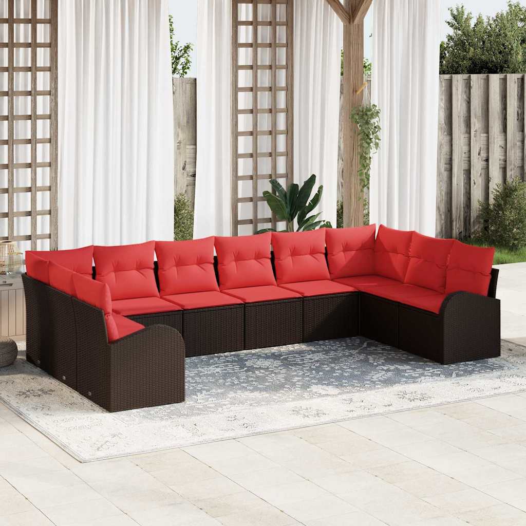 vidaXL Conjunto de sofás de jardín 10 uds. Marrón y Rojo