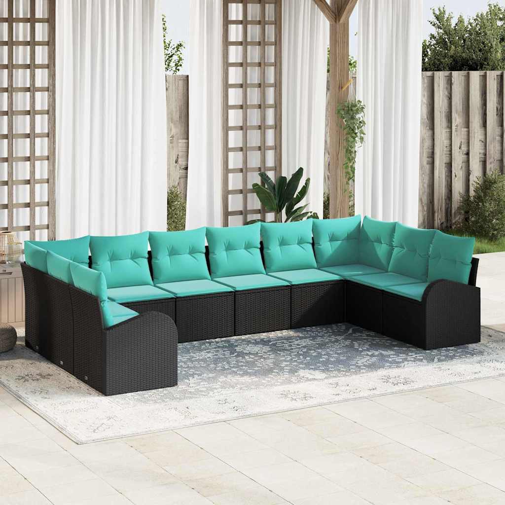 vidaXL Conjunto de sofás de jardín 10 uds. Negro y Turquesa