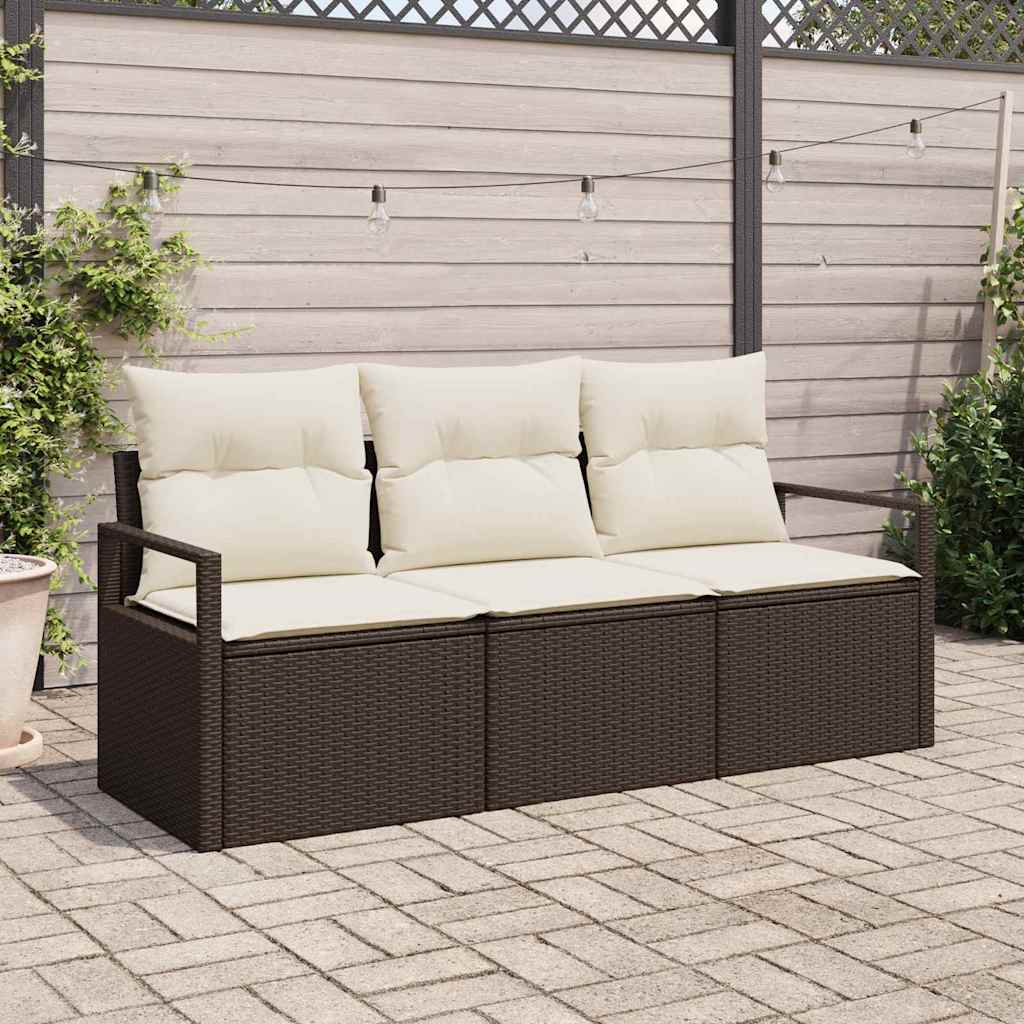 vidaXL Conjunto de sofás de jardín 3 uds. Marrón y ratán sintético