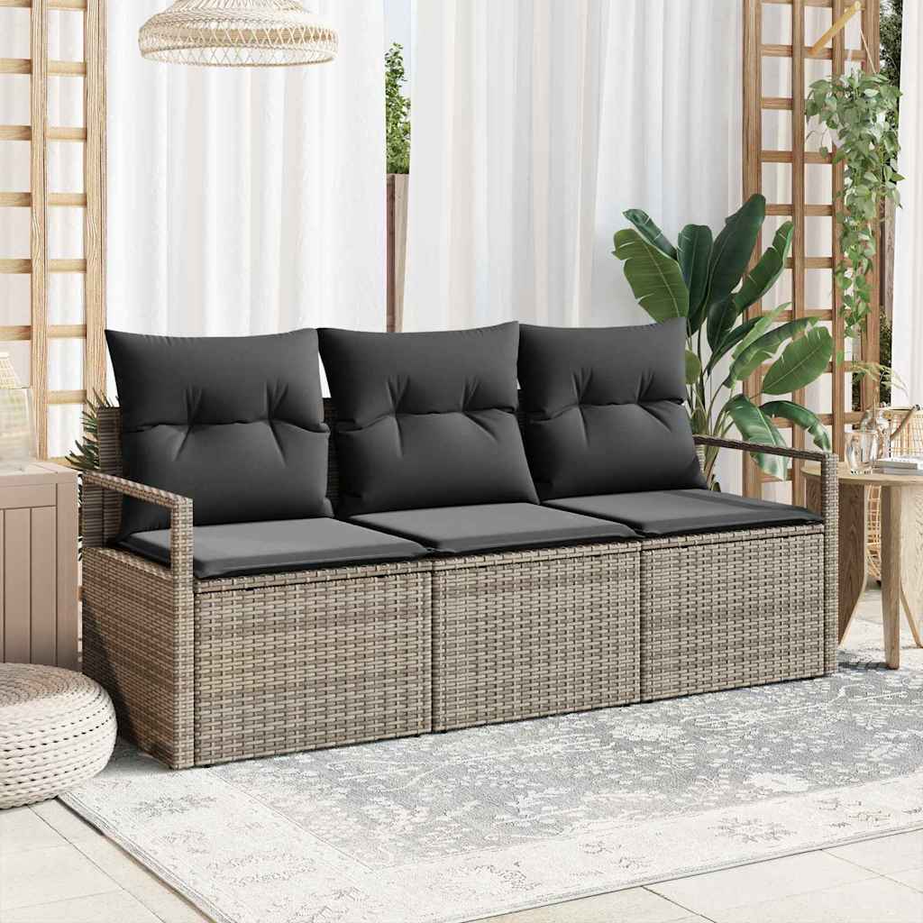 vidaXL Conjunto de sofás de jardín 3 uds. Gris ratán sintético