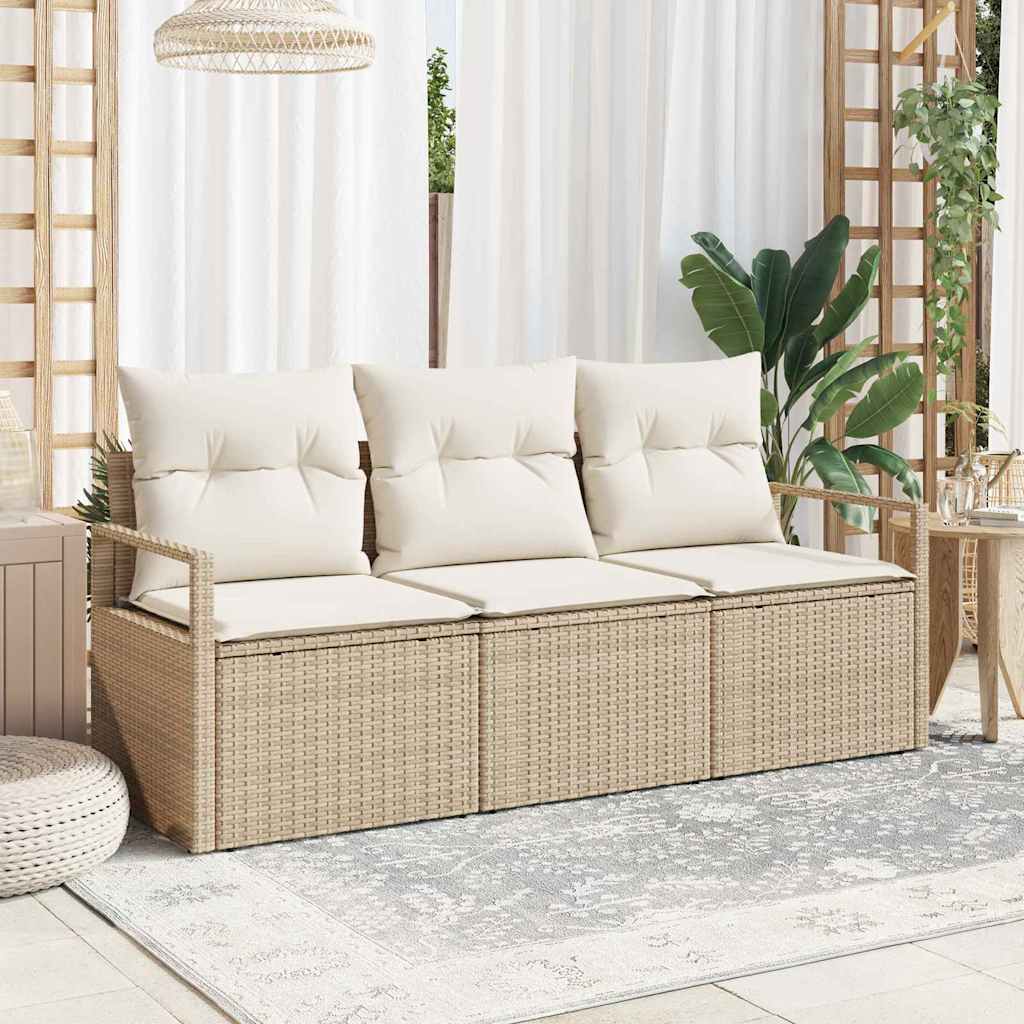 vidaXL Conjunto de sofás de jardín 3 uds. Beige y ratán sintético
