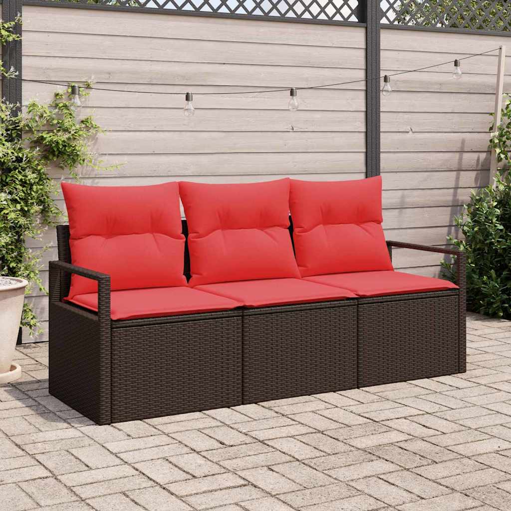 vidaXL Conjunto de sofás de jardín 3 uds. Marrón y Rojo