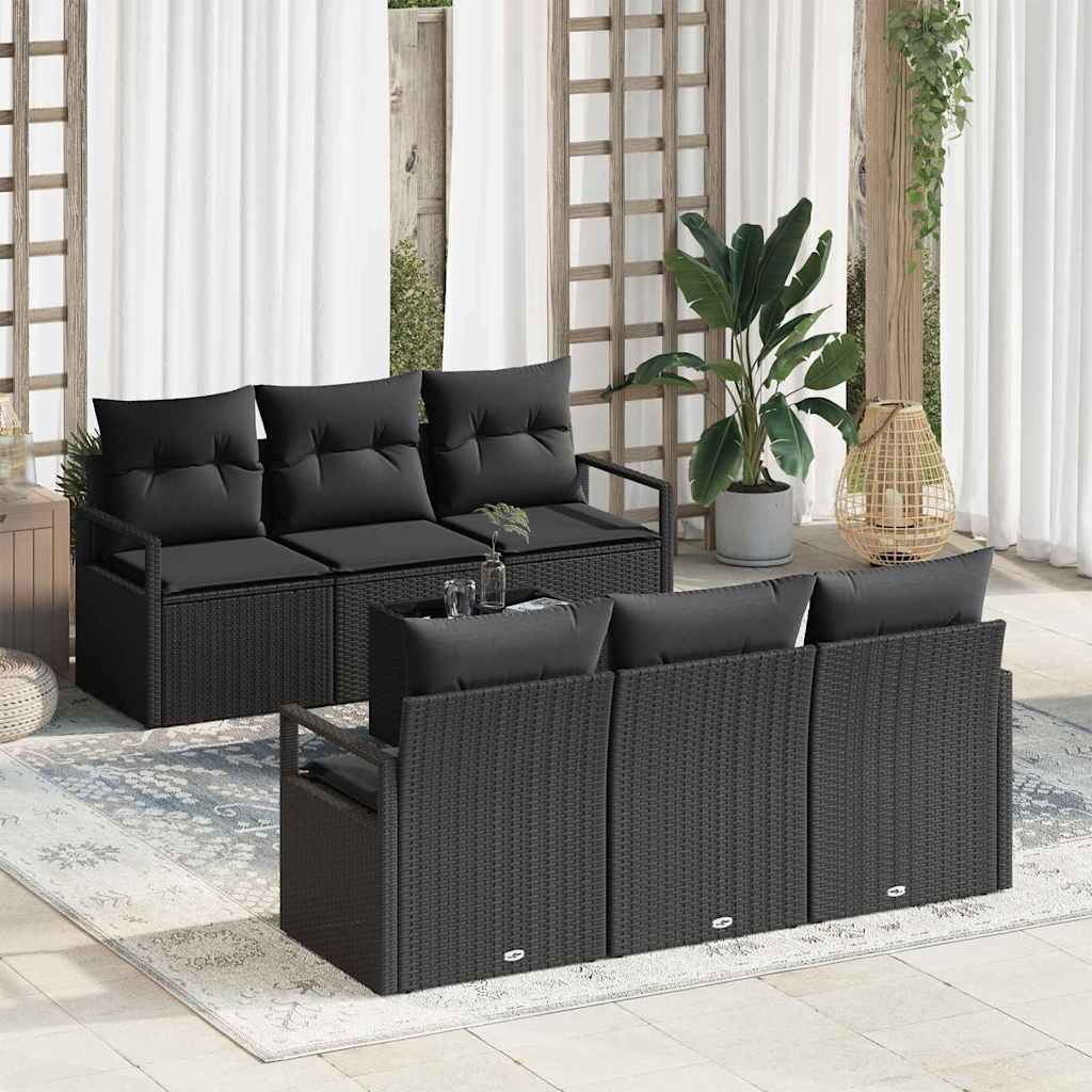 vidaXL Conjunto de sofá de jardín 7 uds. 6-Número de plazas Negro