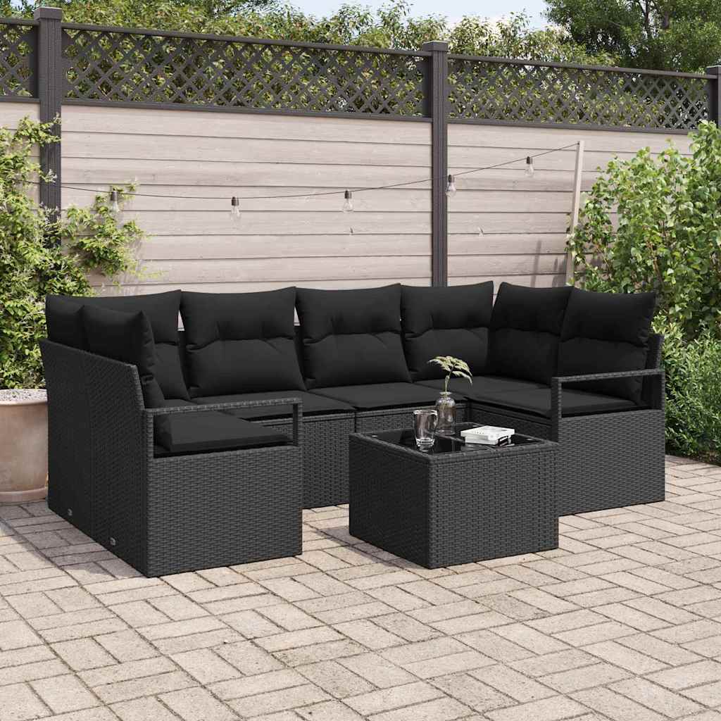 vidaXL Conjunto de sofá de jardín 7 uds. 6-Número de plazas Negro