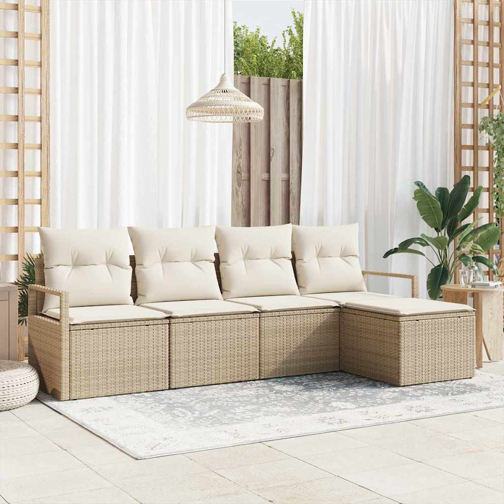 vidaXL Juego de Sofá 5 uds. Beige y Crema ratán sintético