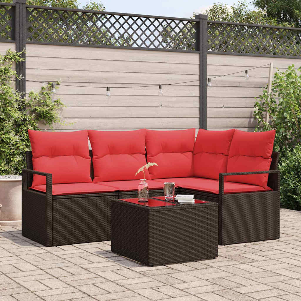 vidaXL Conjunto de sofás de jardín 5 uds. Marrón y Rojo