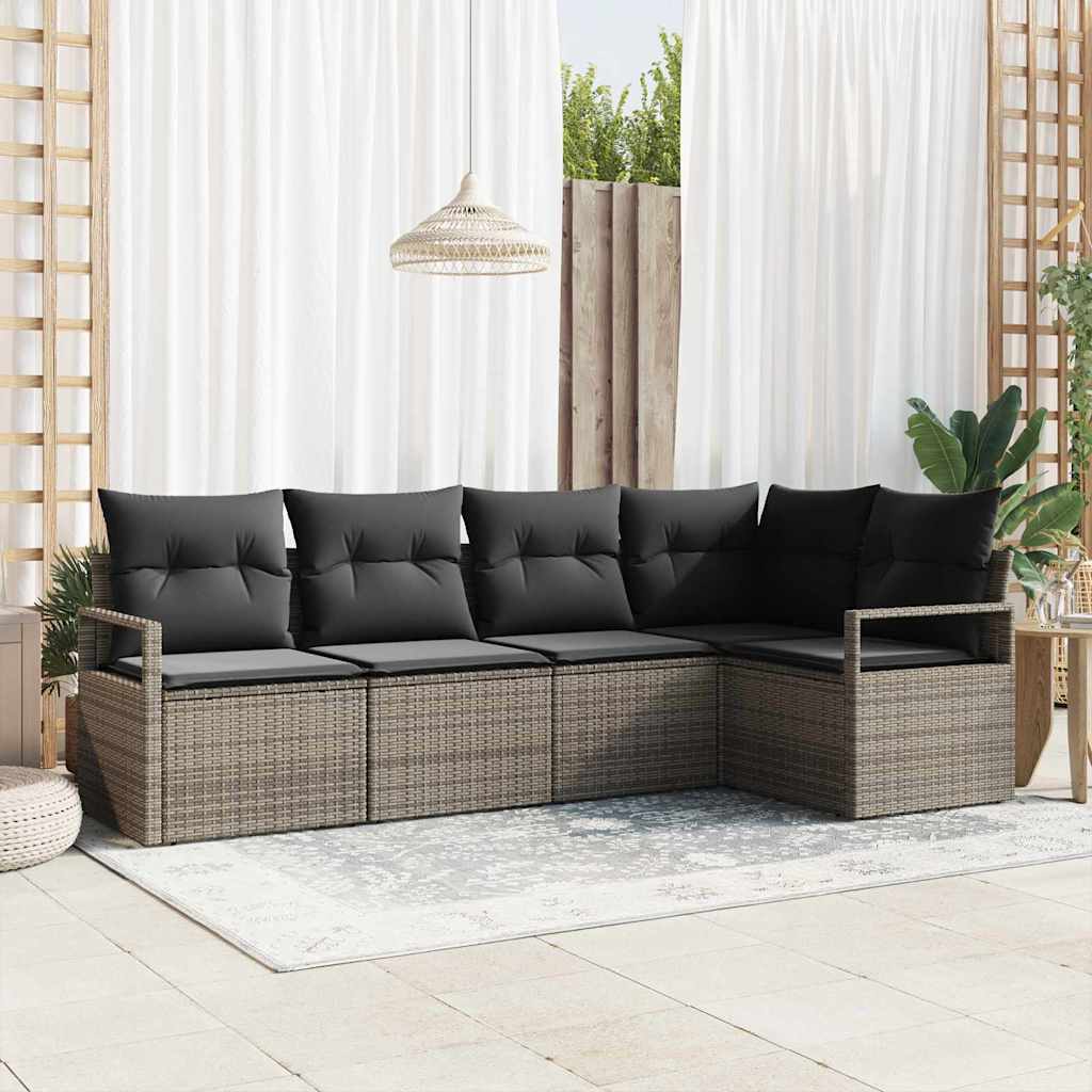 vidaXL Conjunto de sofás de jardín 5 uds. Gris ratán sintético