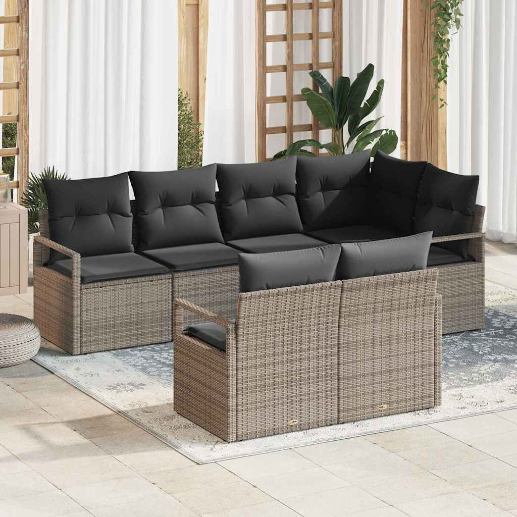 vidaXL Conjunto de sofás de jardín 7 uds. Gris ratán sintético