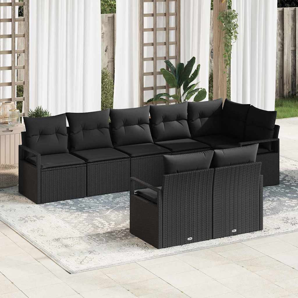 vidaXL Conjunto de sofás de jardín 8 uds. Negro ratán sintético