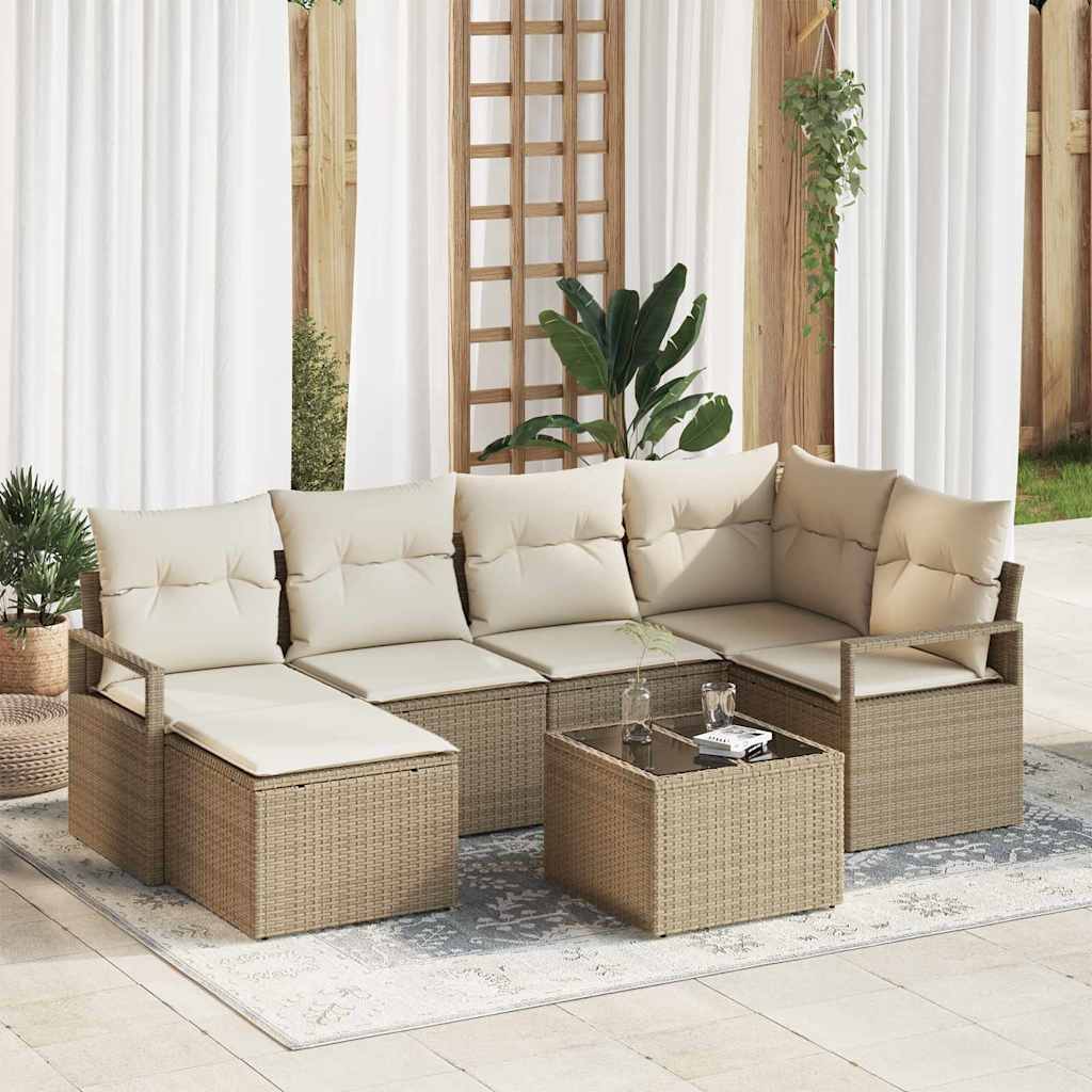 vidaXL Juego de Sofá 7 uds. Beige y Crema ratán sintético