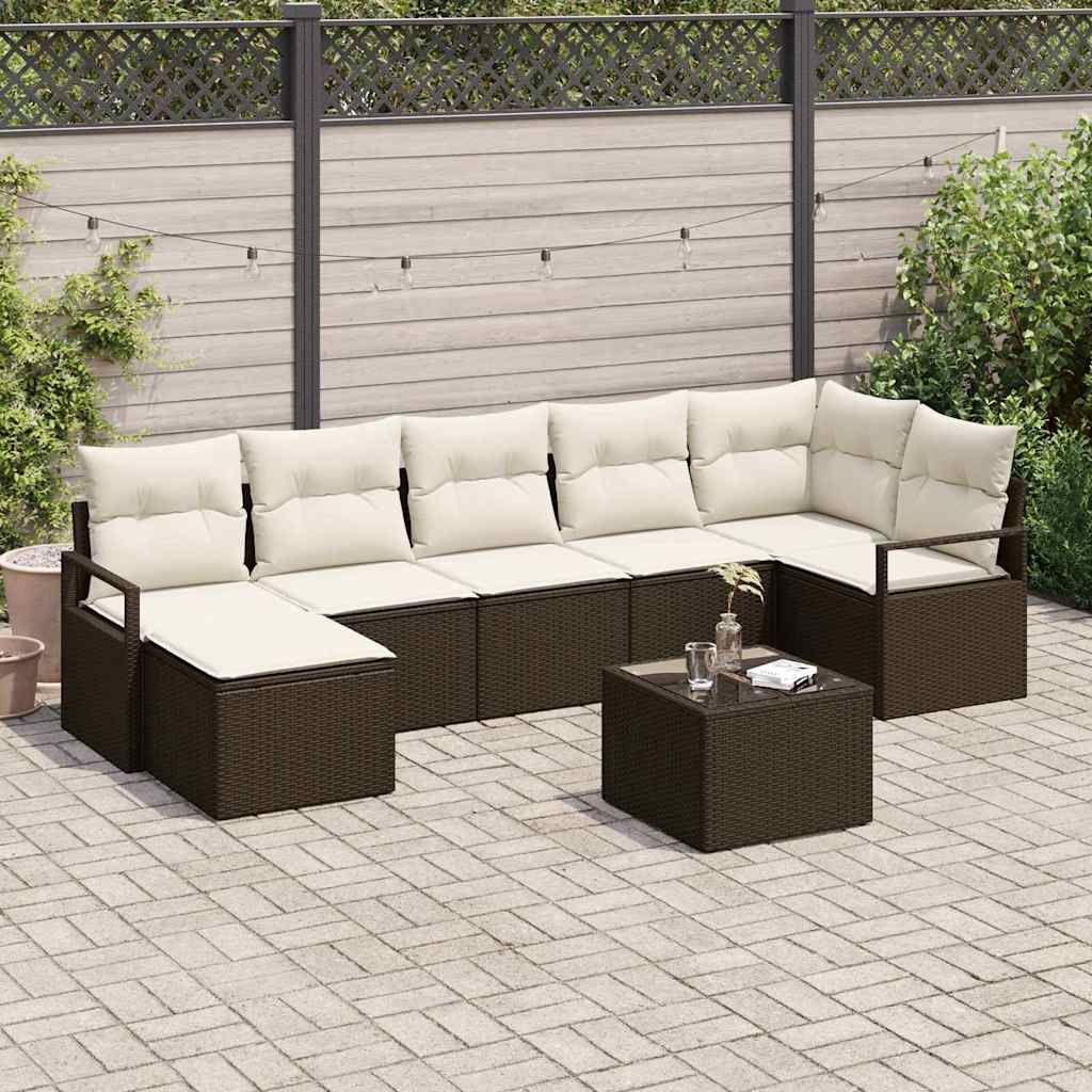 vidaXL Juego de Sofá 8 uds. Marrón y crema ratán sintético