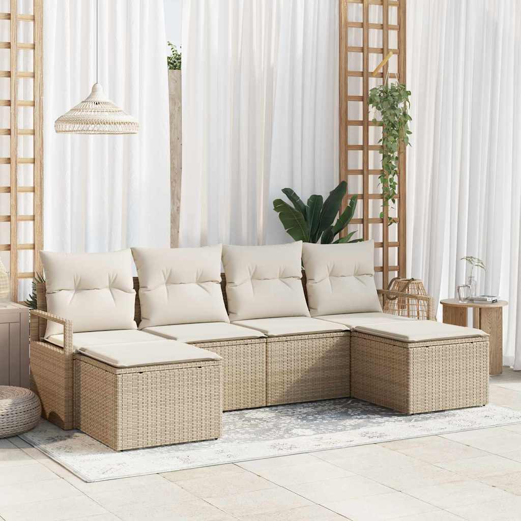 vidaXL Juego de Sofá 6 uds. Beige y Crema ratán sintético