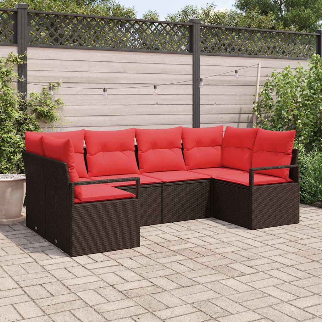 vidaXL Conjunto de sofás de jardín 6 uds. Marrón y Rojo