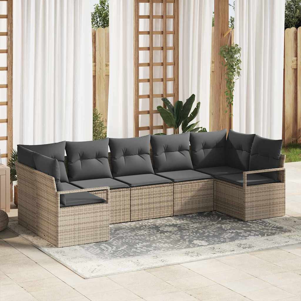 vidaXL Conjunto de sofás de jardín 7 uds. Gris ratán sintético