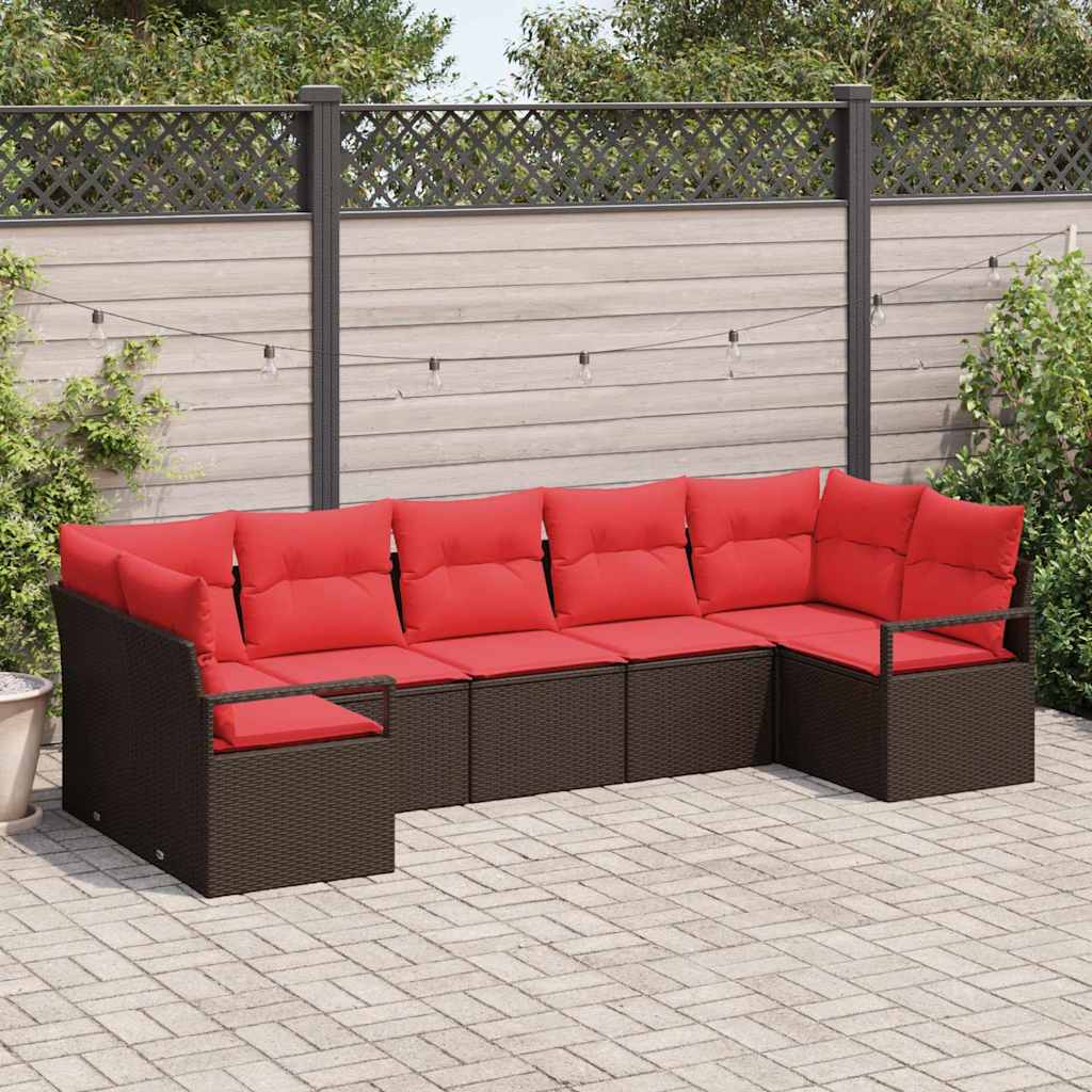 vidaXL Conjunto de sofás de jardín 7 uds. Marrón y Rojo