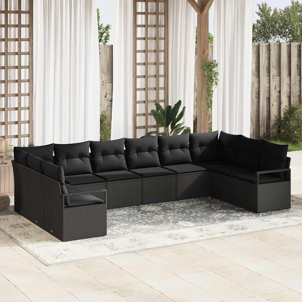 vidaXL Conjunto de sofás de jardín 10 uds. Negro ratán sintético