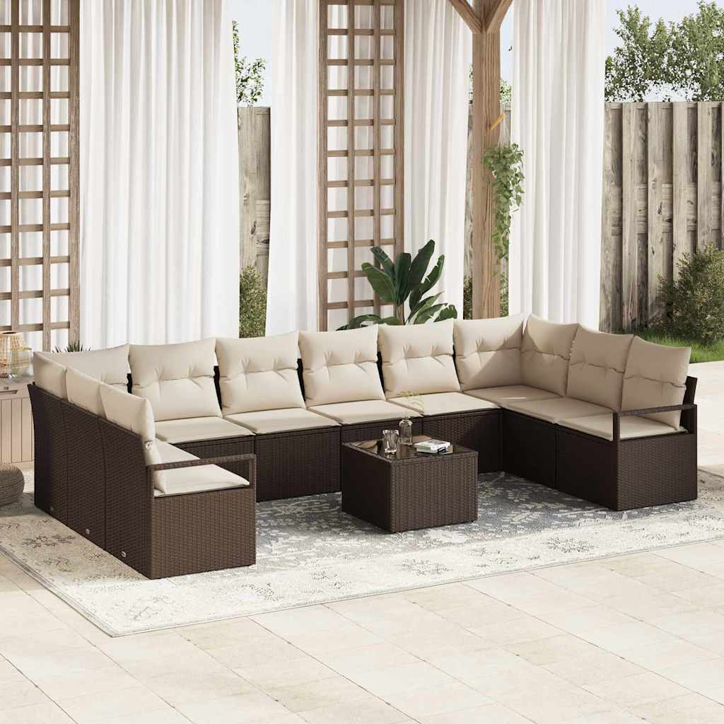 vidaXL Conjunto de sofás de jardín 11 uds. Marrón y crema