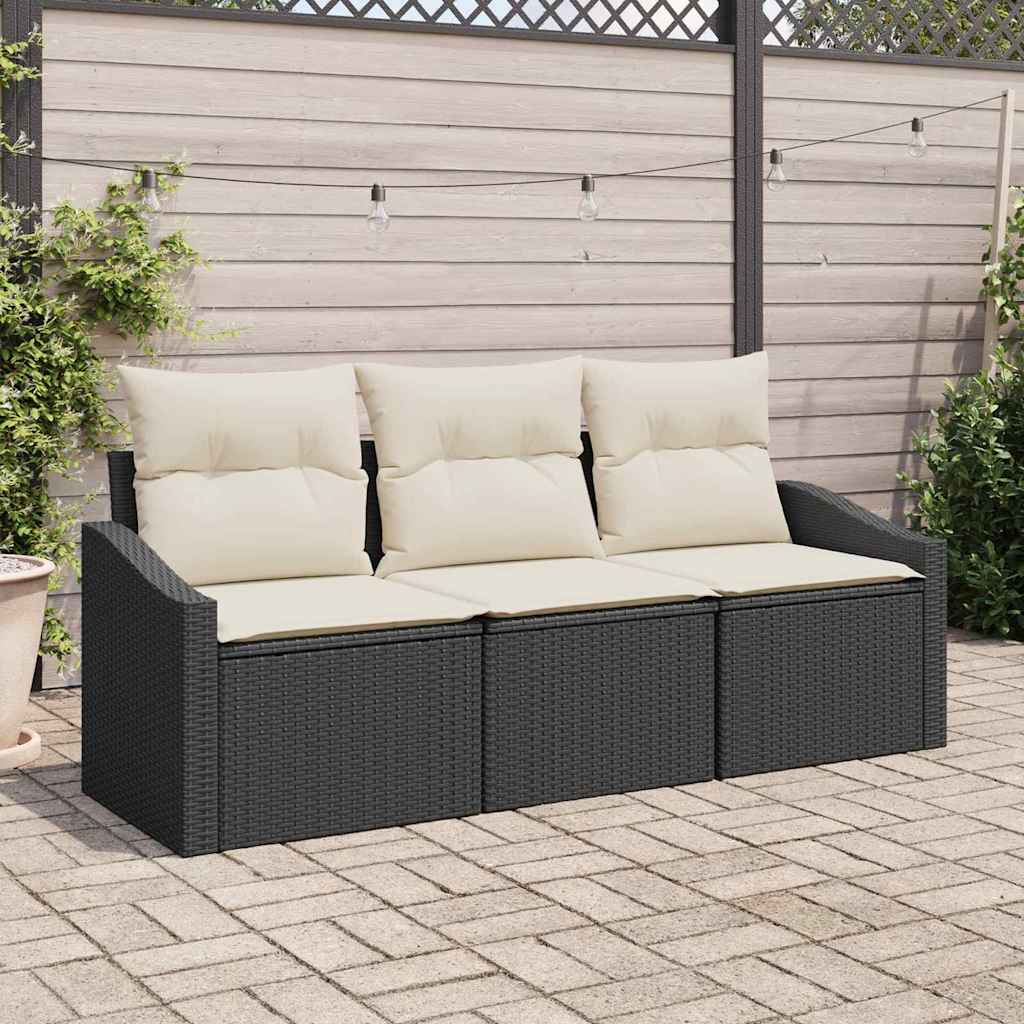 vidaXL Conjunto de sofás de jardín 3 uds. Negro y ratán sintético