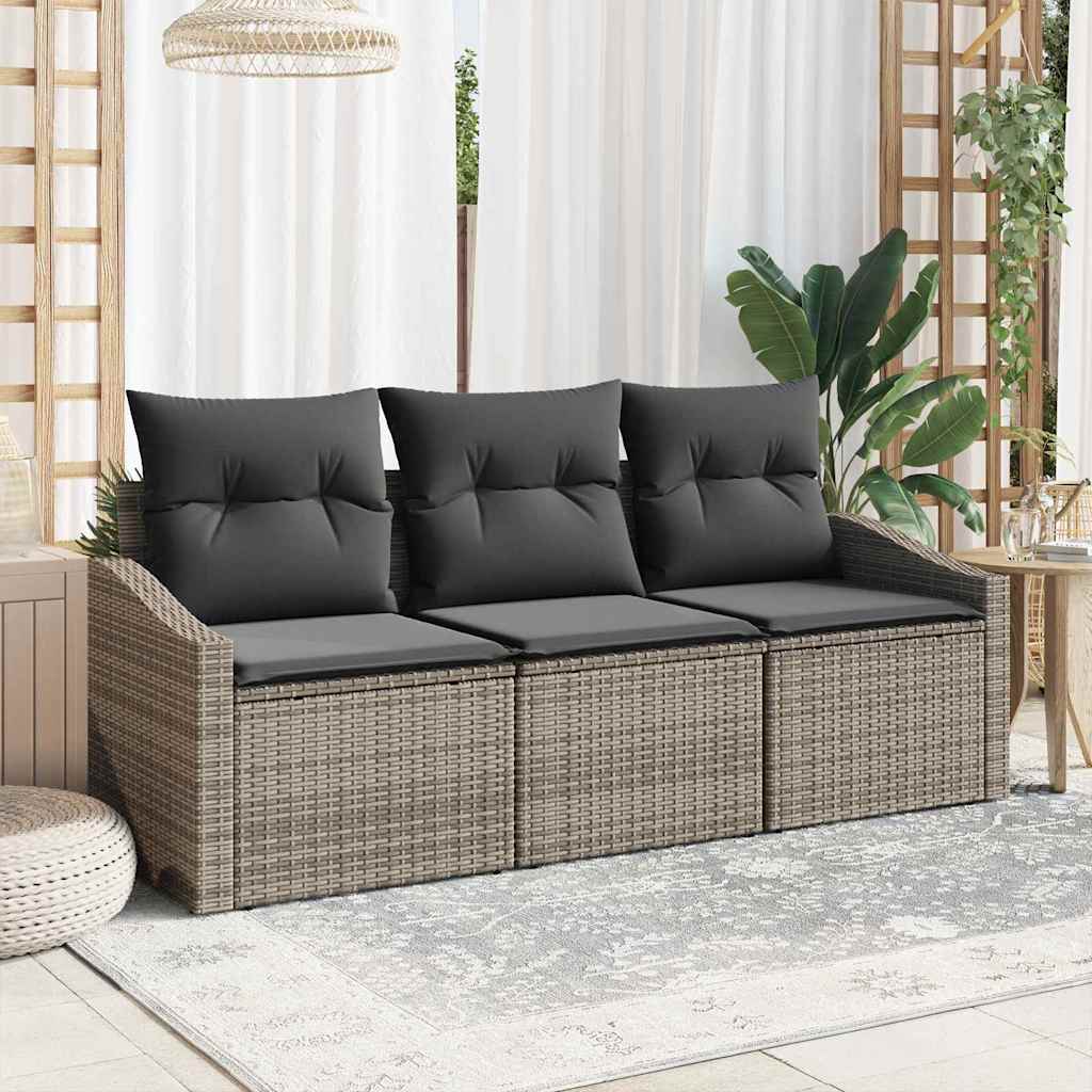vidaXL Conjunto de sofás de jardín 3 uds. Gris ratán sintético