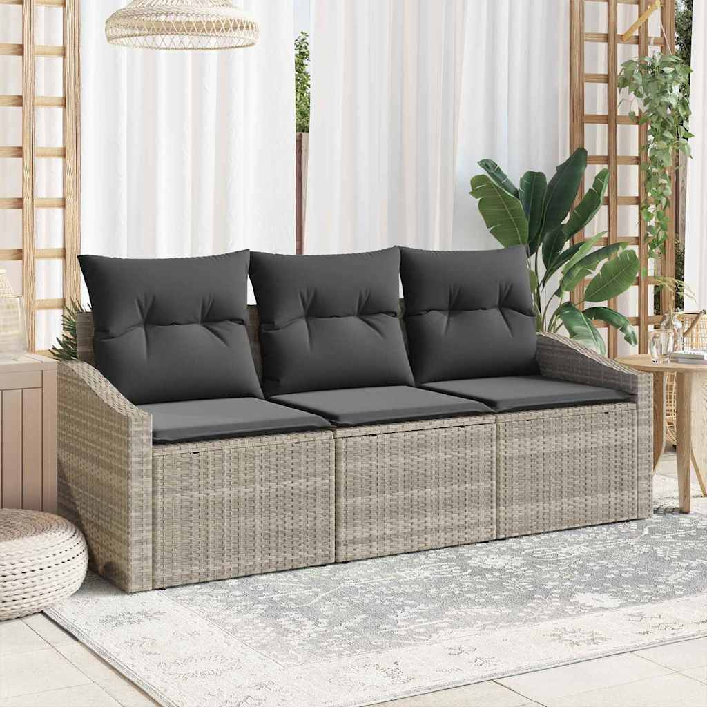 vidaXL Conjunto de sofás de jardín 3 uds. Gris Claro ratán sintético