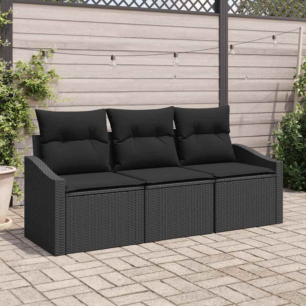 vidaXL Conjunto de sofás de jardín 3 uds. Negro ratán sintético