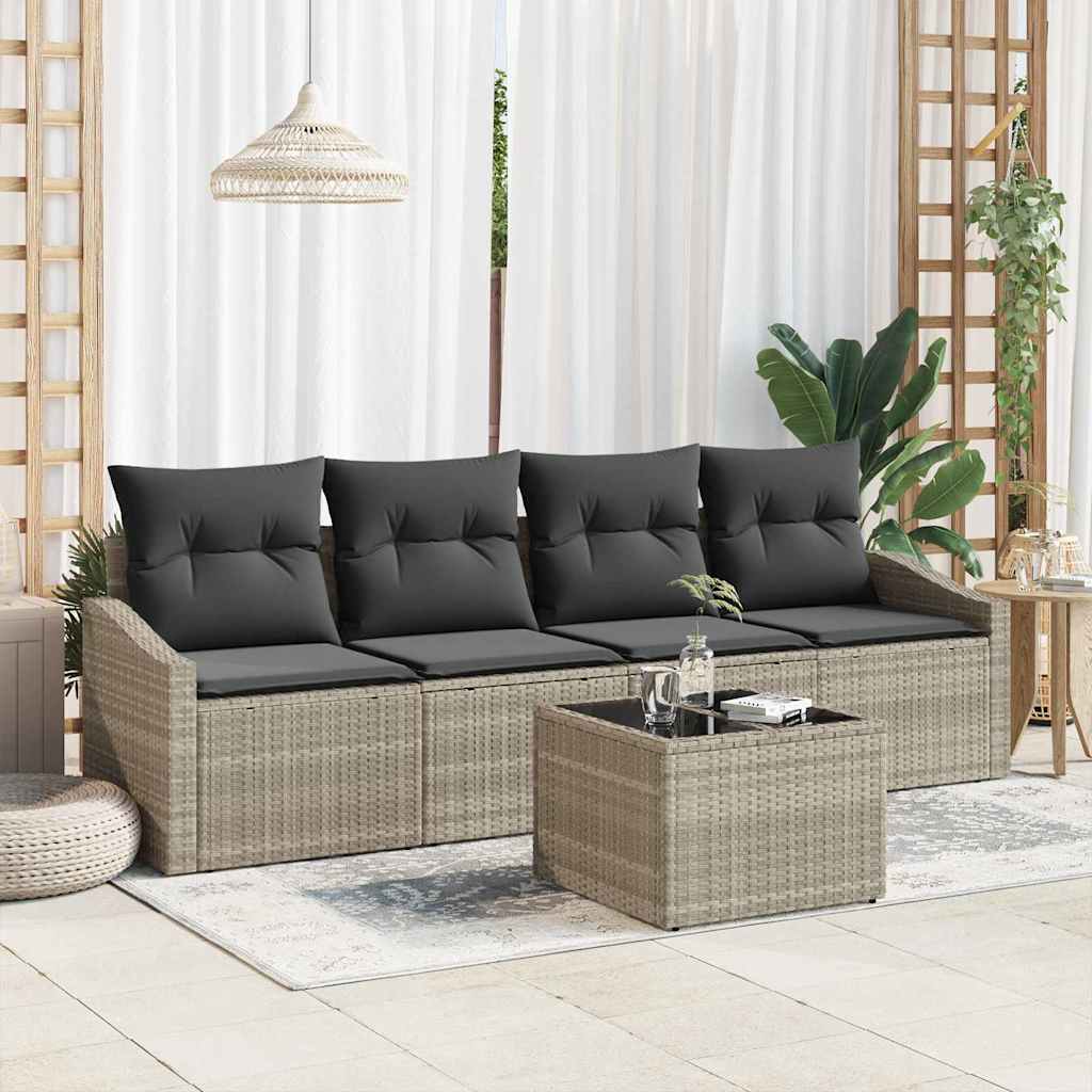 vidaXL Juego de Sofá 5 uds. Gris Claro y Gris Oscuro ratán sintético