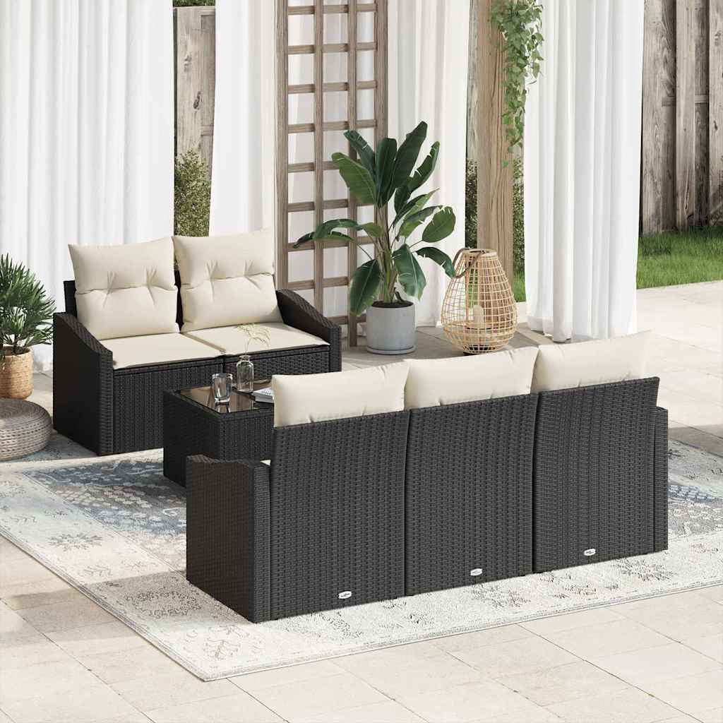 vidaXL Juego de Sofá 6 uds. Negro y crema ratán sintético