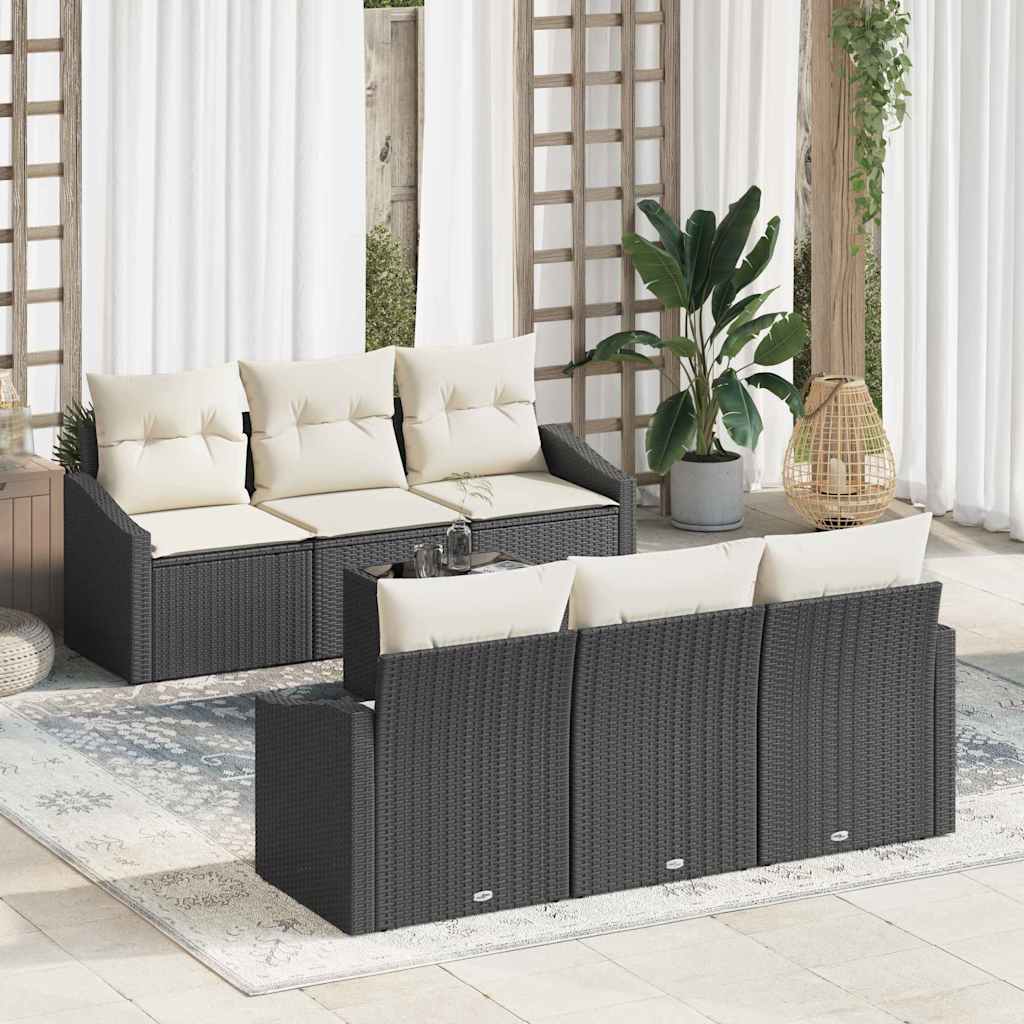 vidaXL Juego de Sofá 7 uds. Negro y crema ratán sintético