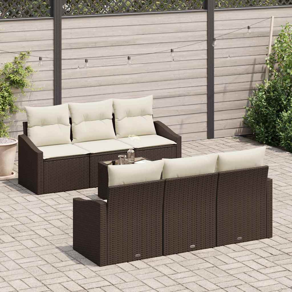 vidaXL Juego de Sofá 7 uds. Marrón y crema ratán sintético
