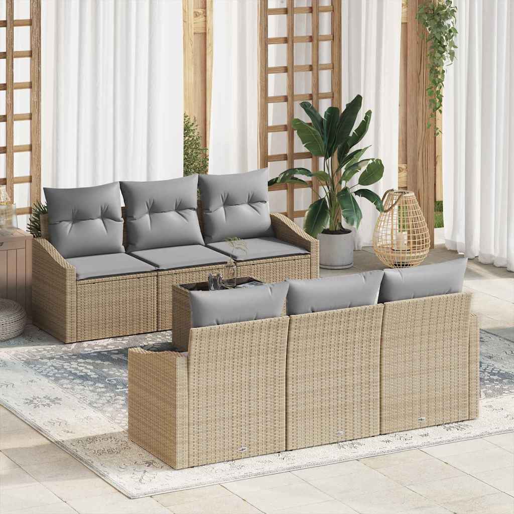 vidaXL Juego de Sofá 7 uds. Beige y gris ratán sintético