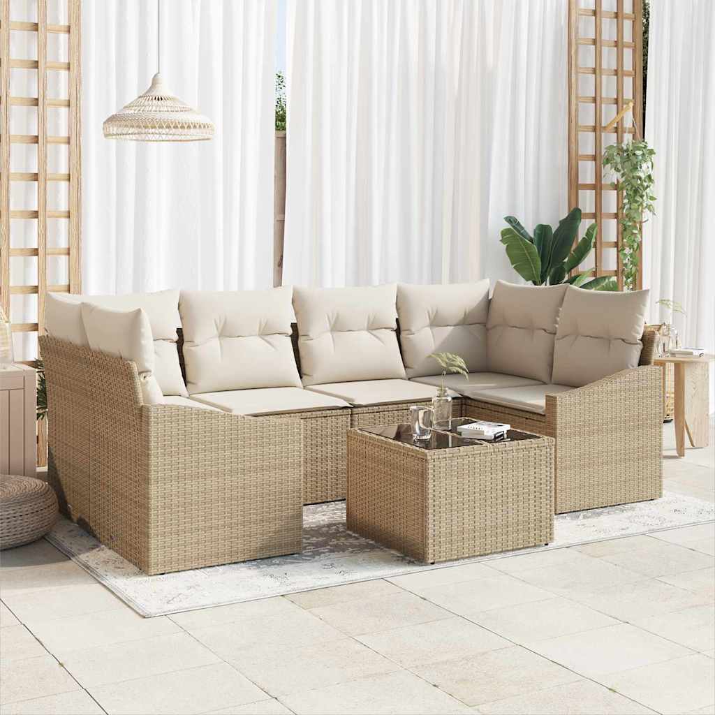 vidaXL Juego de Sofá 7 uds. Beige y Crema ratán sintético