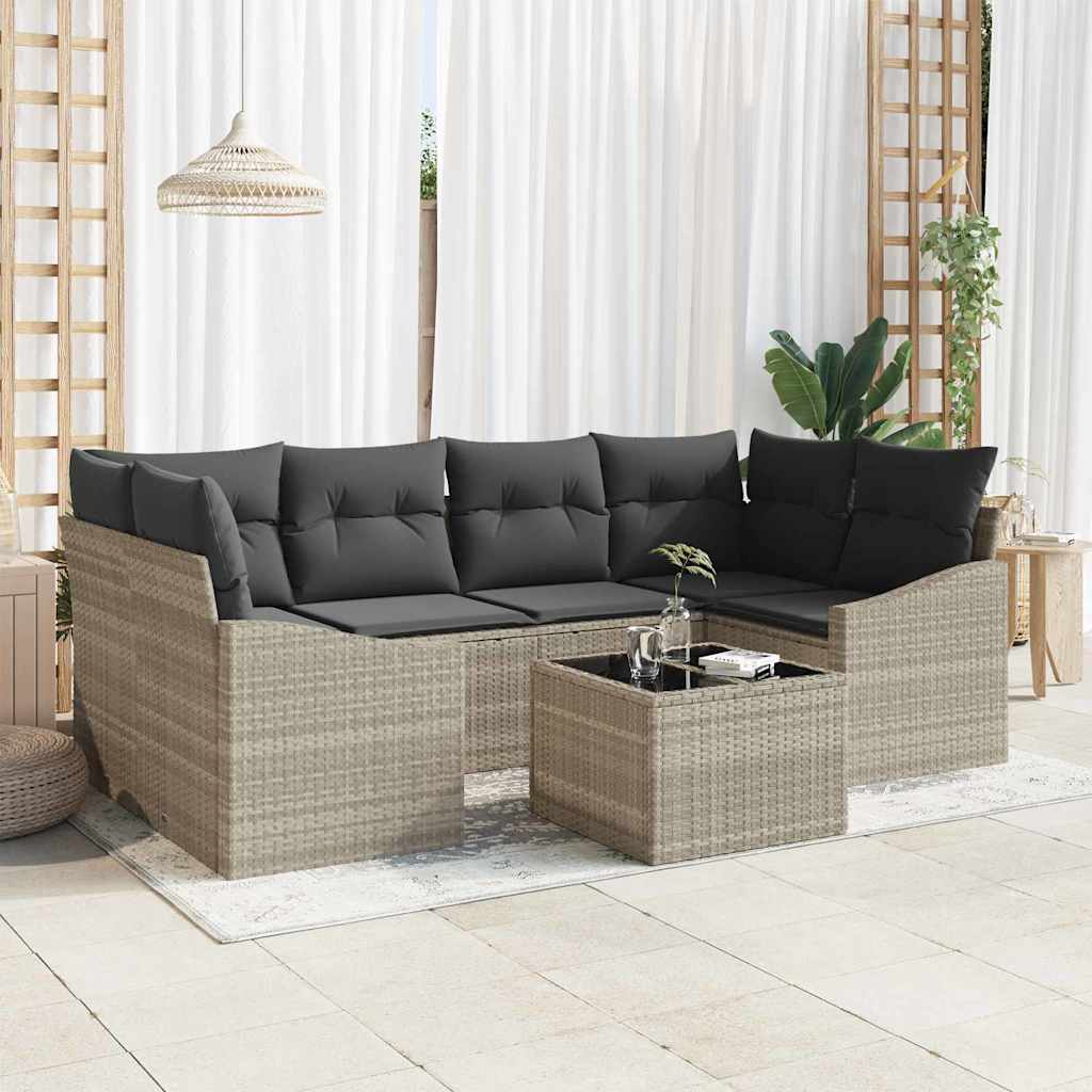 vidaXL Juego de Sofá 7 uds. Gris Claro y Gris Oscuro ratán sintético