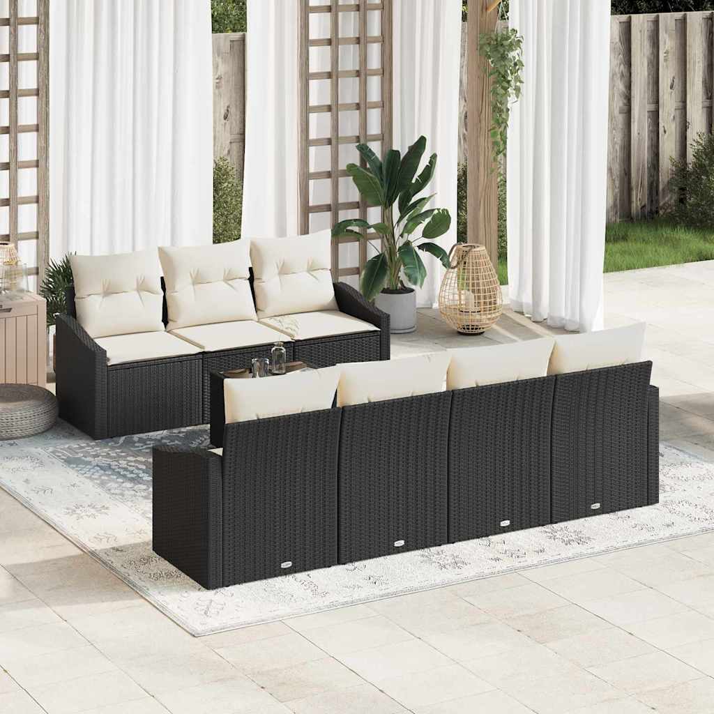 vidaXL Juego de Sofá 8 uds. Negro y crema ratán sintético