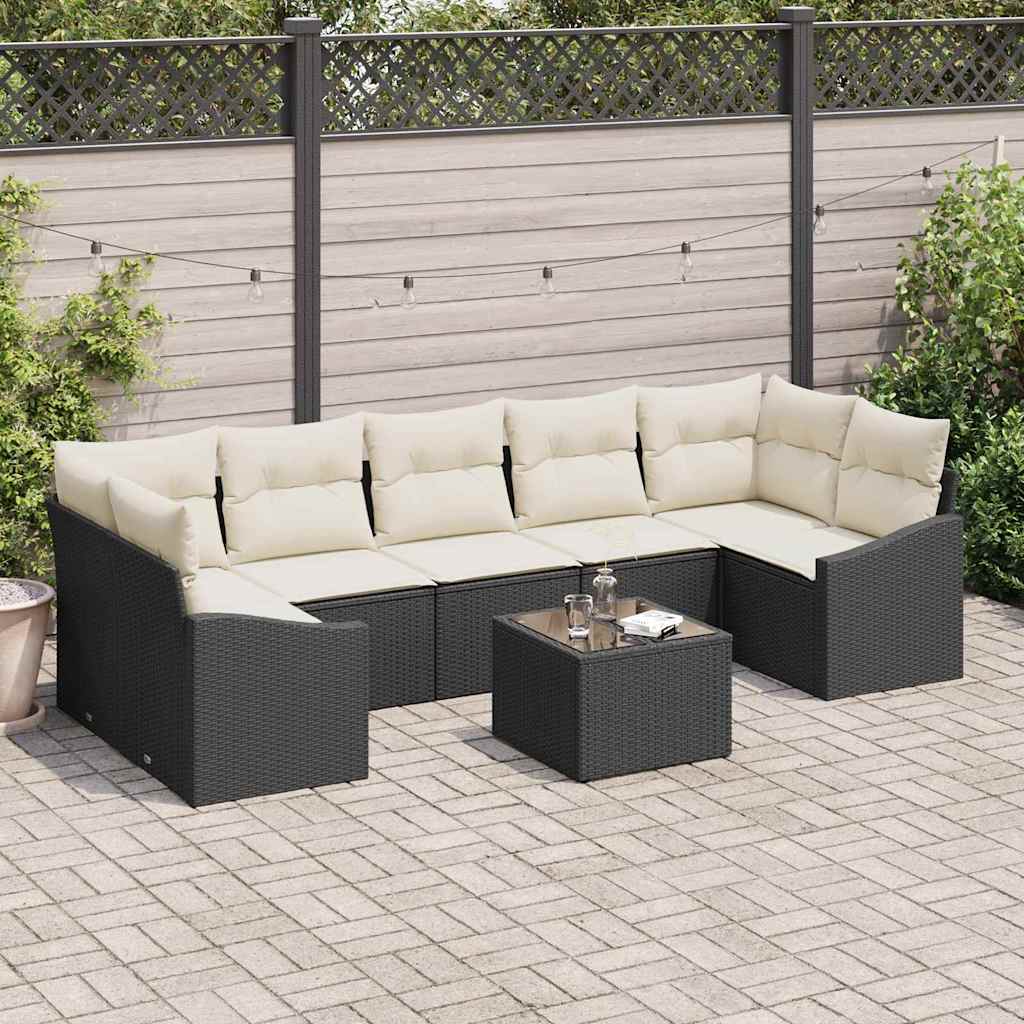 vidaXL Juego de Sofá 8 uds. Negro y crema ratán sintético