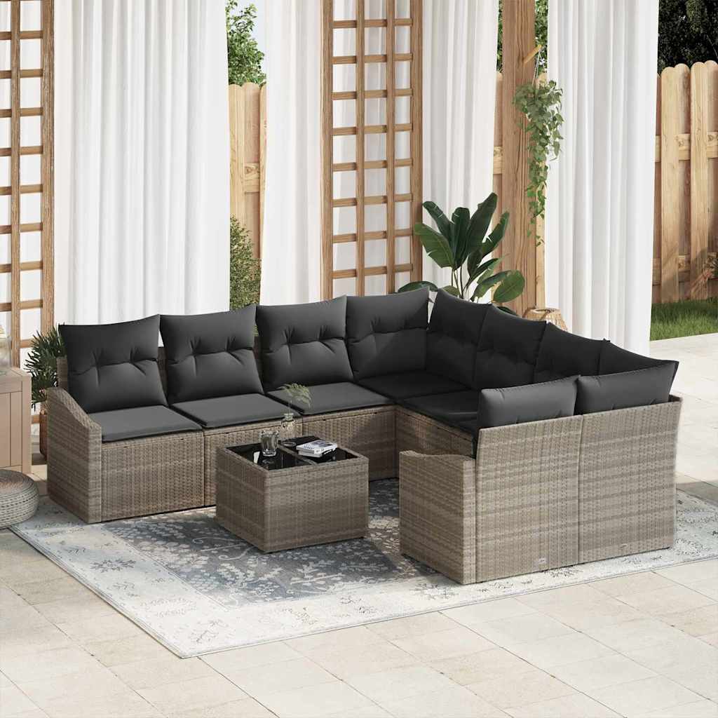 vidaXL Juego de Sofá 9 uds. Gris Claro y Gris Oscuro ratán sintético