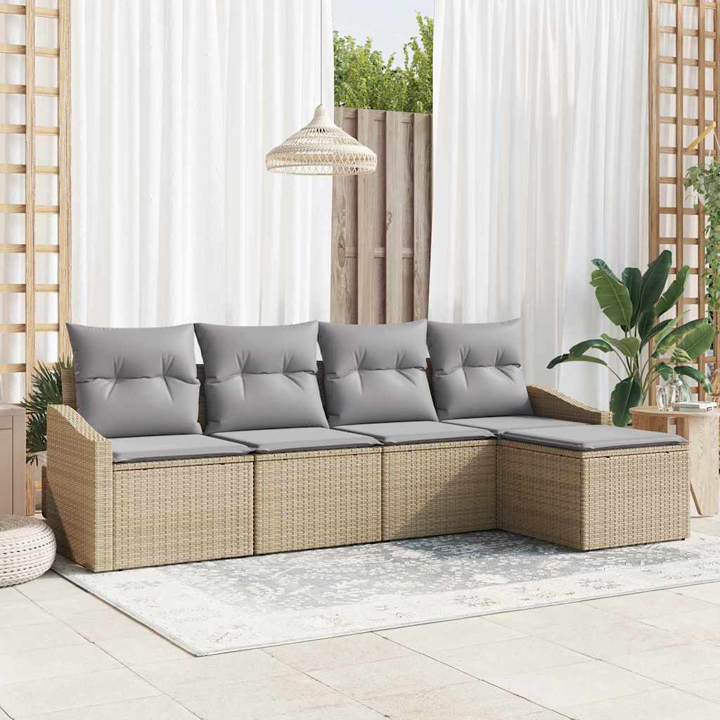 vidaXL Juego de Sofá 5 uds. Beige y Gris Claro ratán sintético
