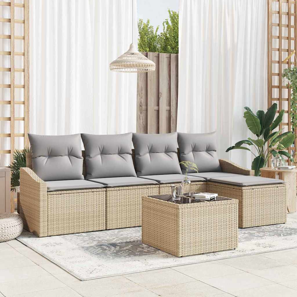 vidaXL Juego de Sofá 6 uds. Beige y Gris Claro ratán sintético
