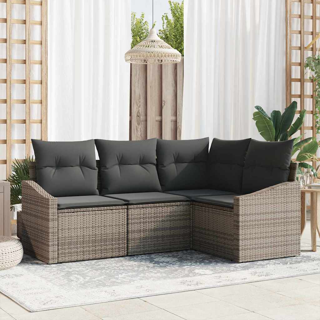 vidaXL Conjunto de sofás de jardín 4 uds. Gris ratán sintético